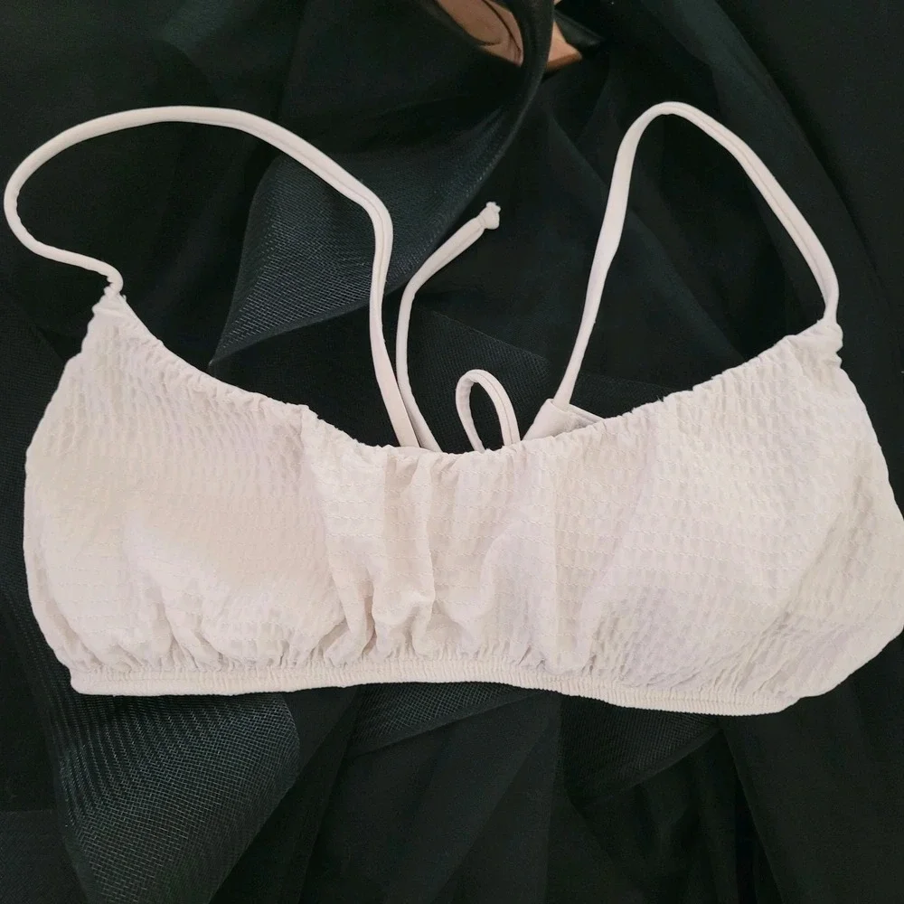 Hollister Swim Top Beige Textured Criss Cross Tie Back Women's Sz M Summer
